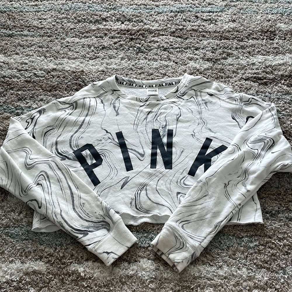 Victoria’s Secret PINK LG White Black Crop Sweatshirt